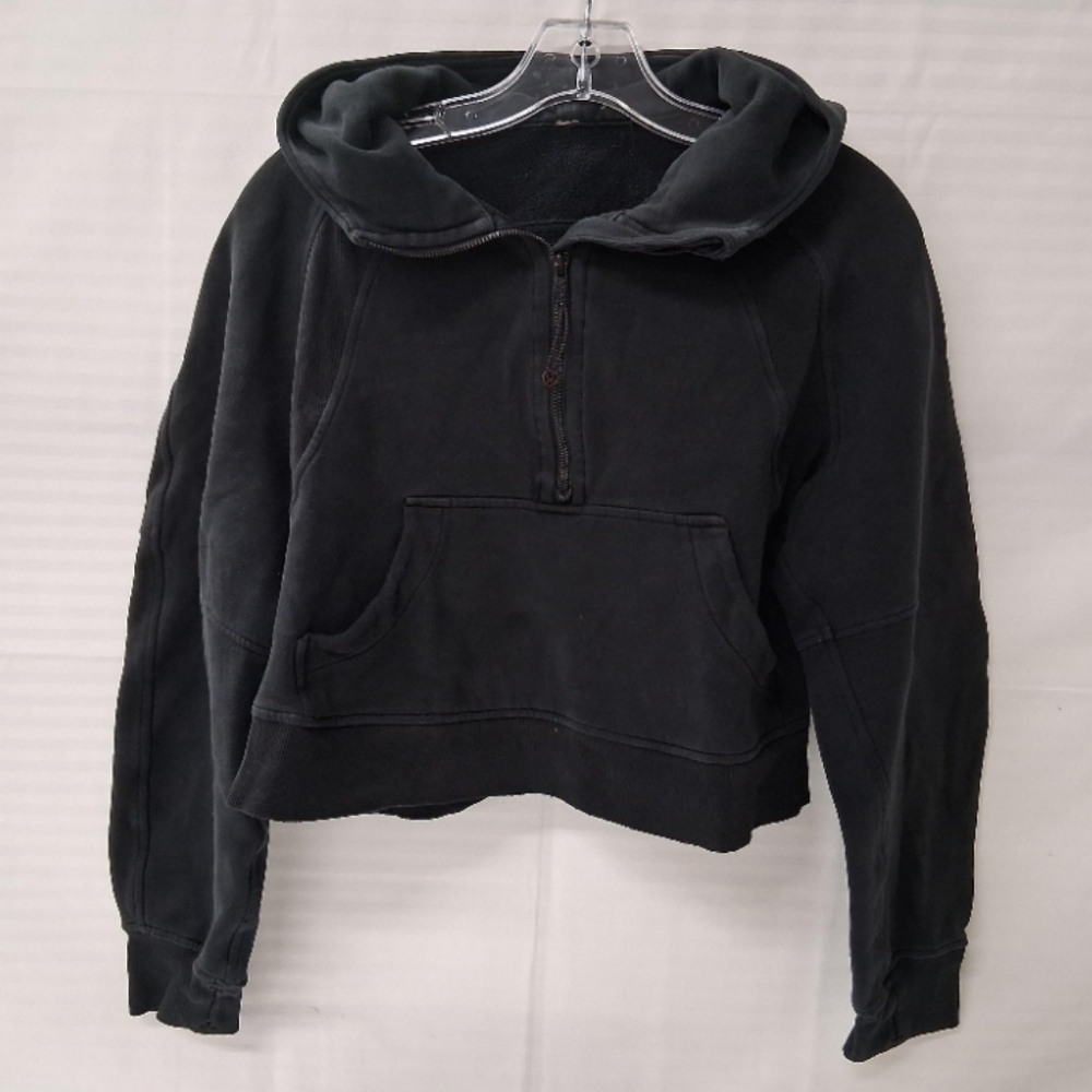 Lululemon Black Half-Zip Hoodie with Kangaroo Pocket and Logo on Hood